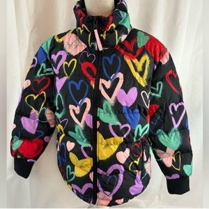 Wild Fable sz Small Graffiti Heart Puffer Coat Jacket Black